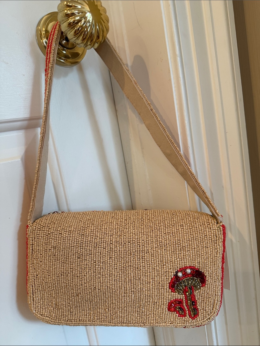 NWT Anthropologie The Fiona Beaded bag - Mushroom print - Pearls, Sparkly Stripe - Picture 7 of 14